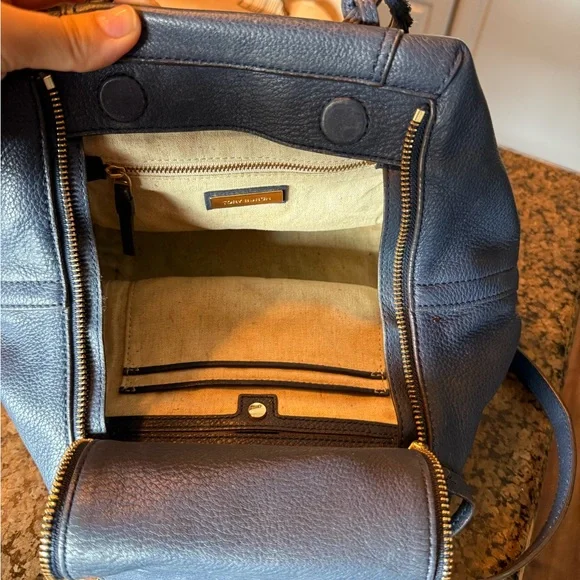 Tory Burch Navy Half Moon Satchel - Picture 4 of 15